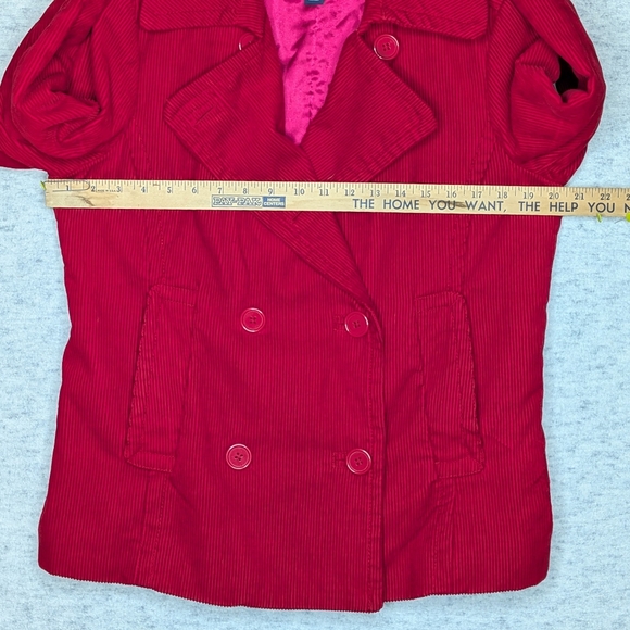 Women’s Vibrant Red Corduroy Double Breasted Jacket Sz L Insulated Lining Coat - Picture 6 of 16